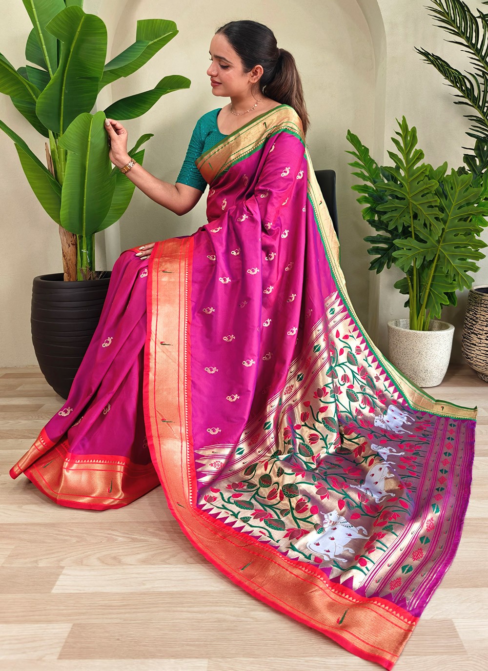 Weaving Zari Silk Purple Classic Saree S15013