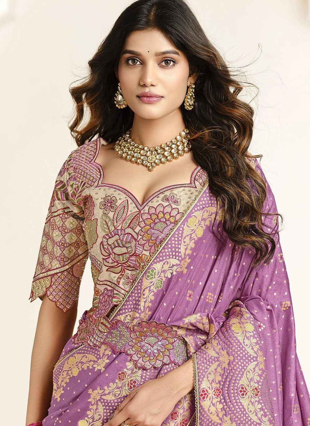 Purple Silk Contemporary Saree Fancy Work, Weaving Zari, Zari S18847