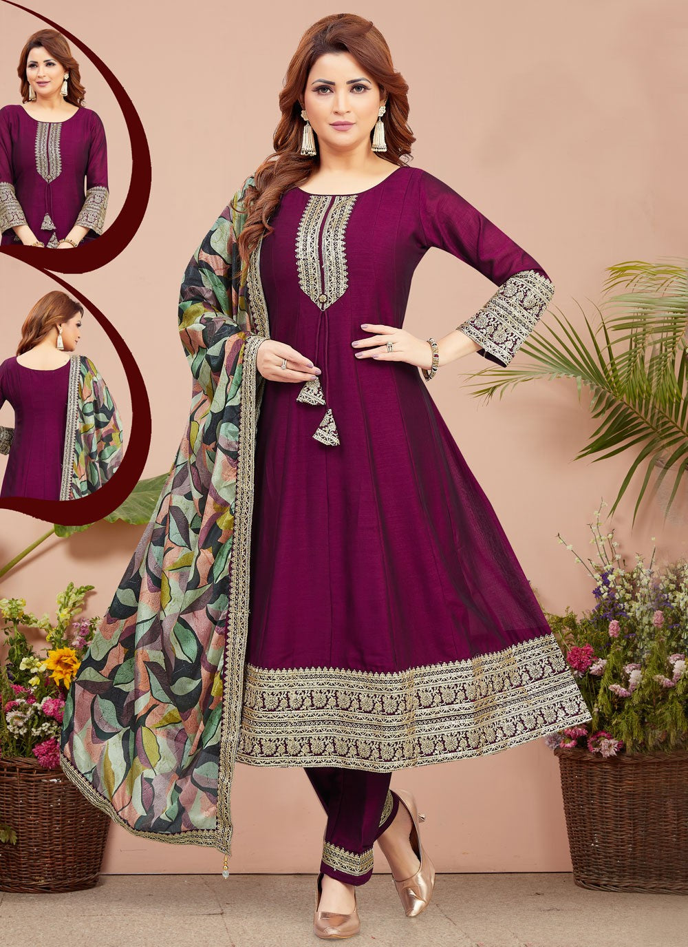 Anarkali Embroidered, Zari Purple T6653