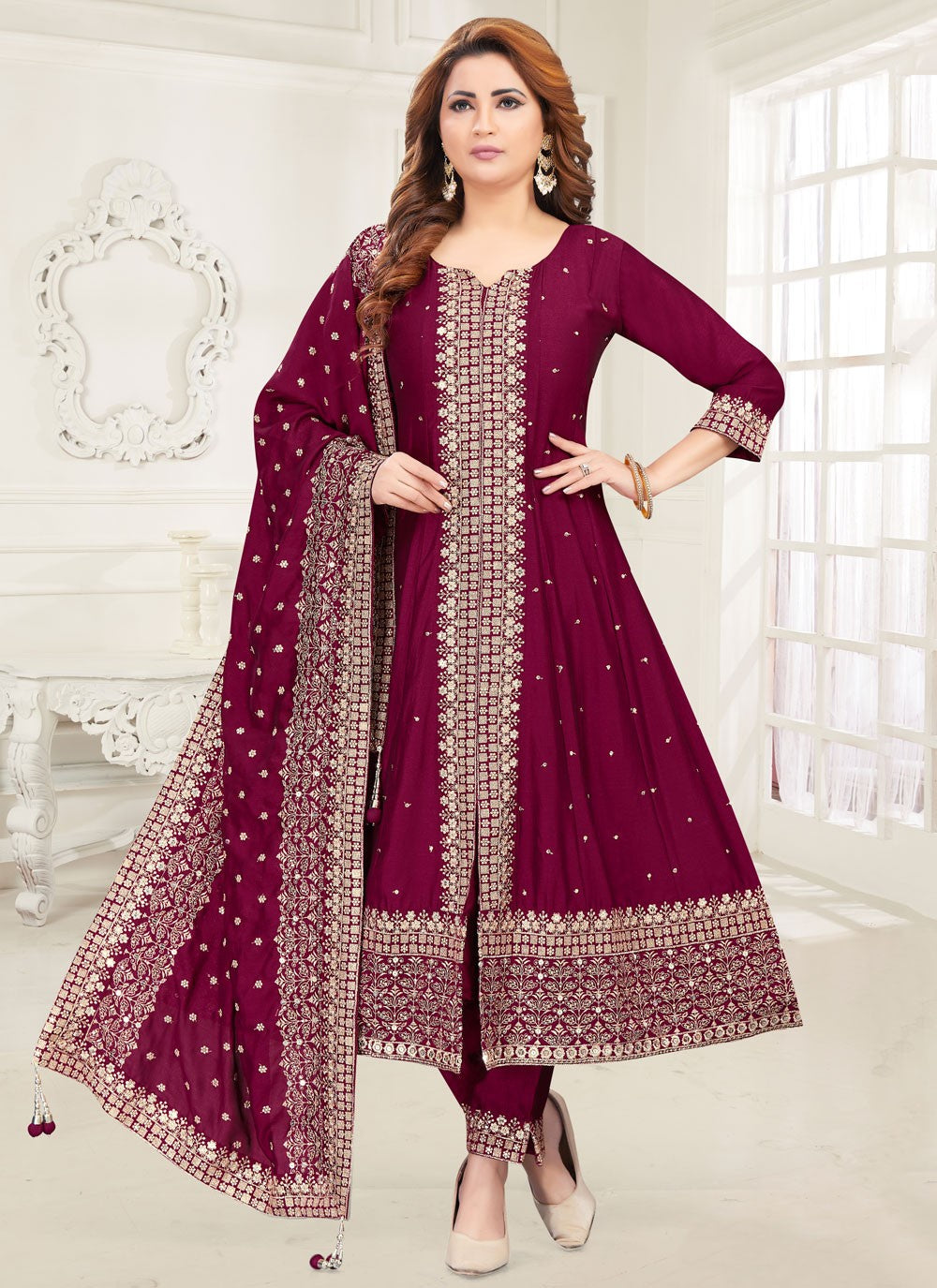 Anarkali Embroidered Purple T6645