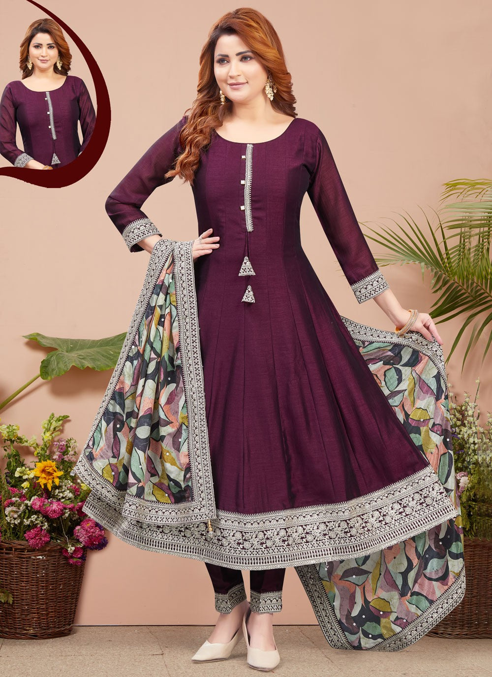 Anarkali Embroidered Purple T6650