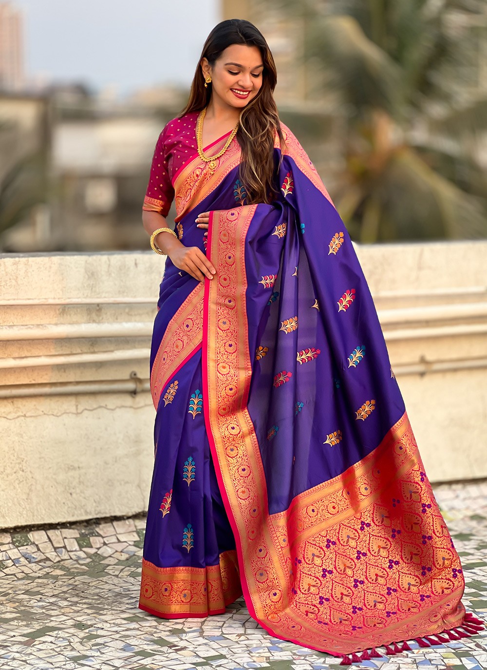 Meenakari Silk Purple Trendy Saree S15301
