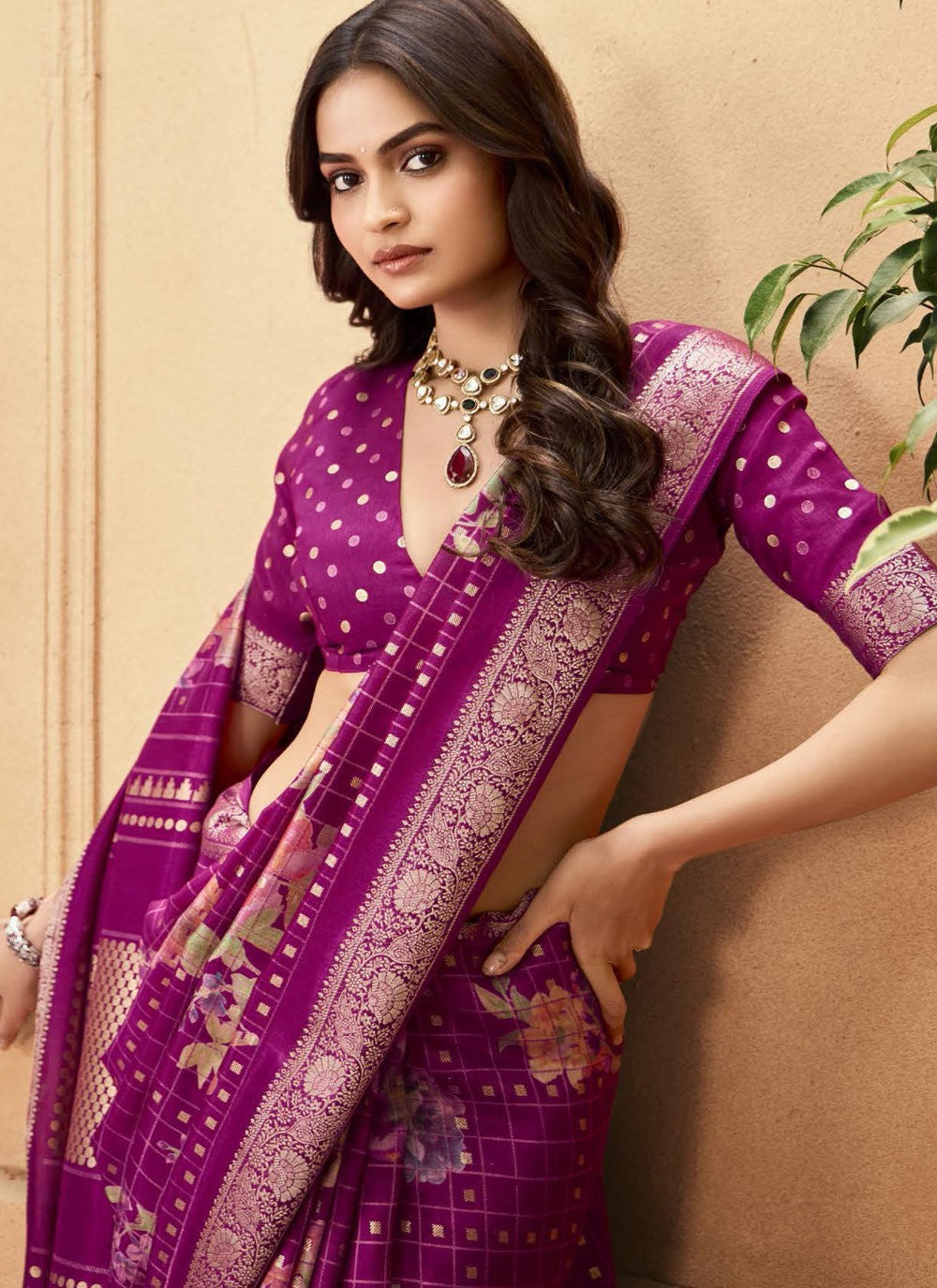 Purple Silk Trendy Saree Printed, Weaving Zari S16294