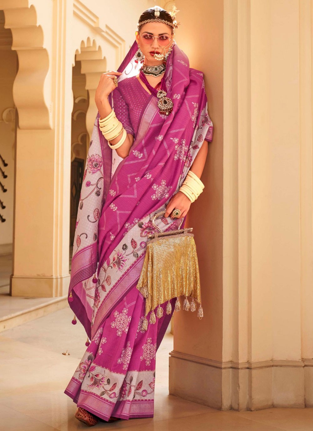Classic Foliage Prints Silk Saree - S8078