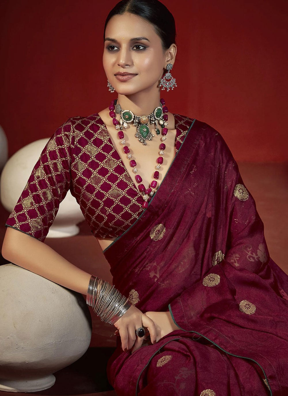 Hot Pink Silk Contemporary Saree Zari S19008
