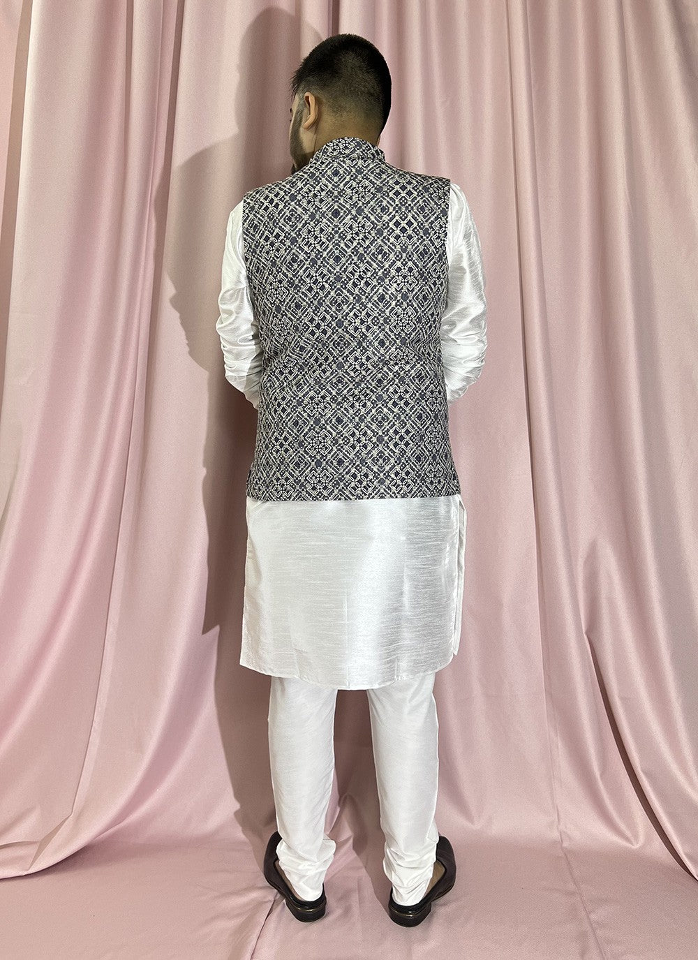 Embroidered Rayon, Silk Blue, White Kurta Payjama With Jacket - M5896