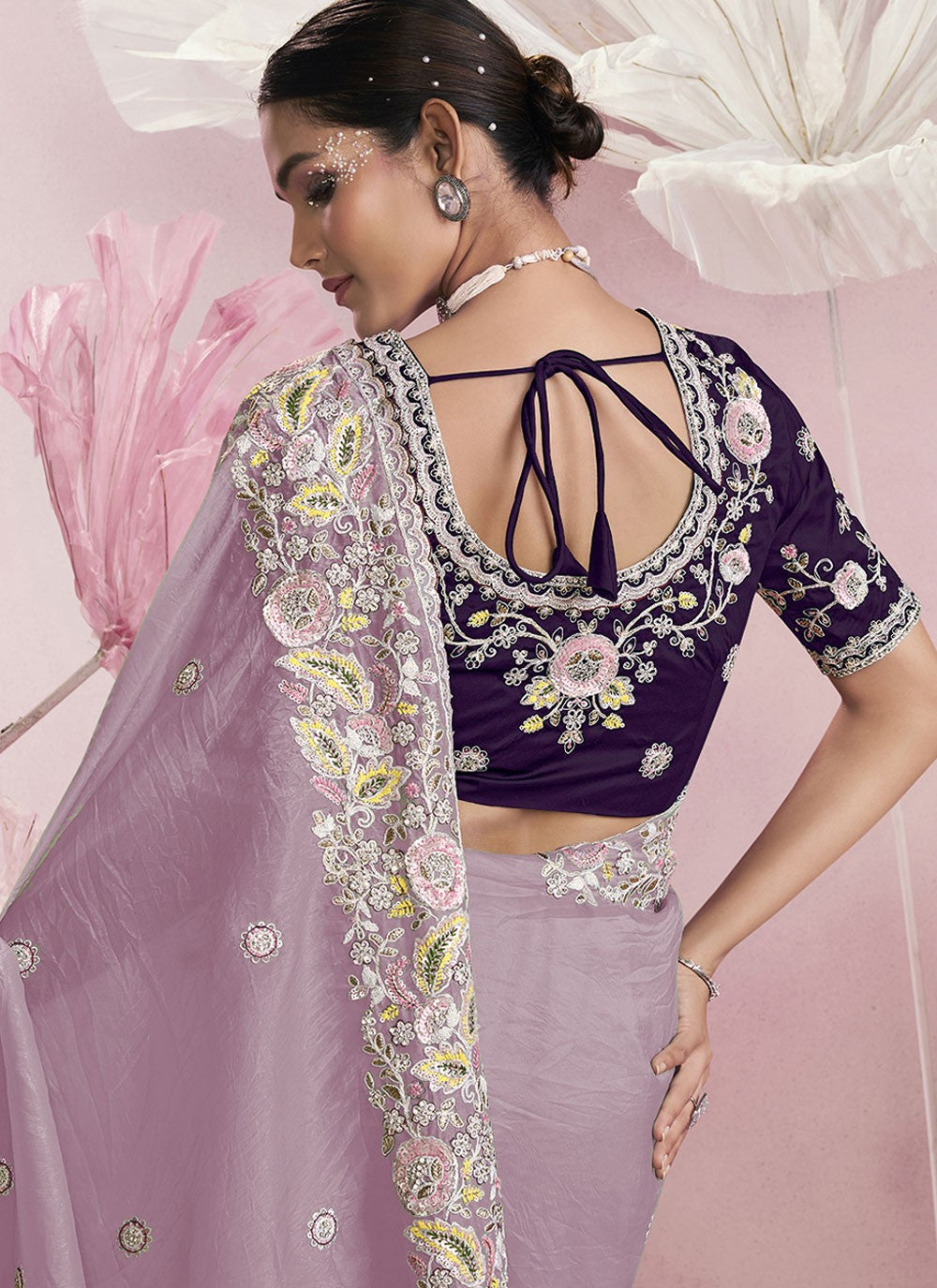 Embroidered Silk Lavender Saree S14147