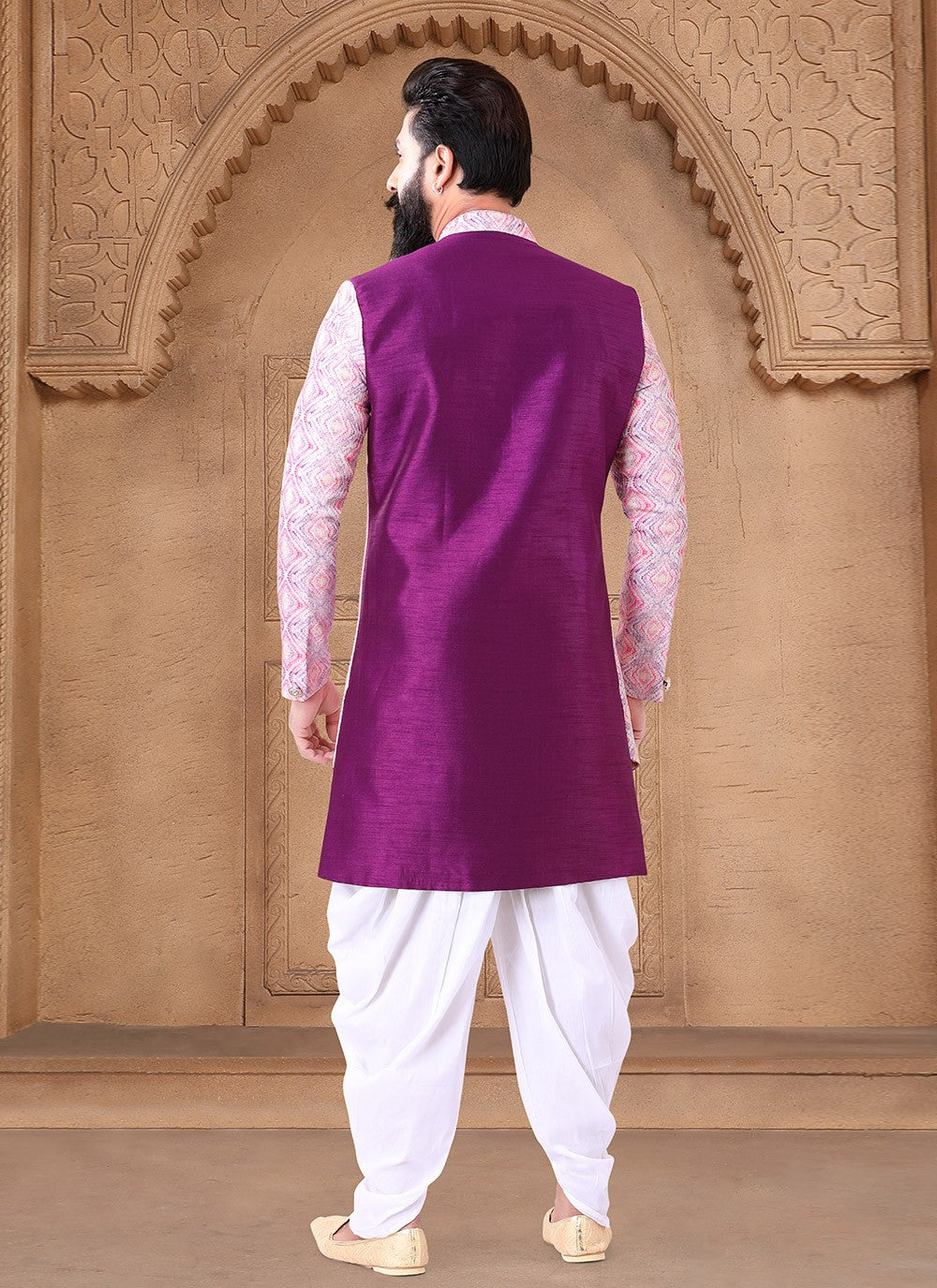 Embroidered Silk Pink, Purple Sherwani - M7642