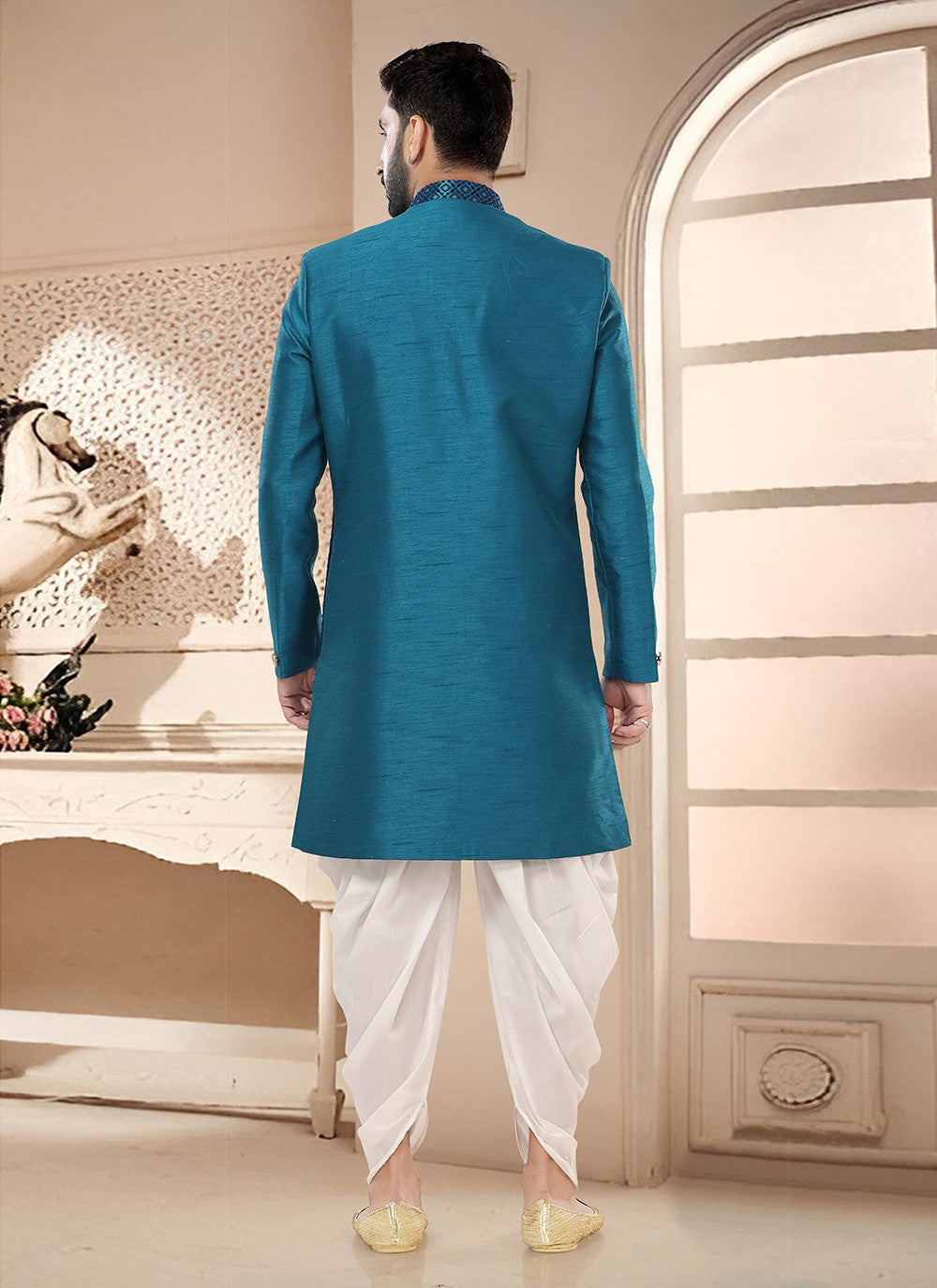 Woven Silk Morpeach Sherwani - M7585