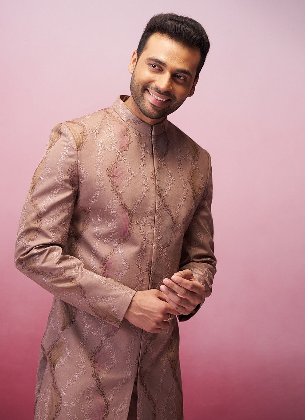 Embroidered Silk Rust Sherwani - M8418