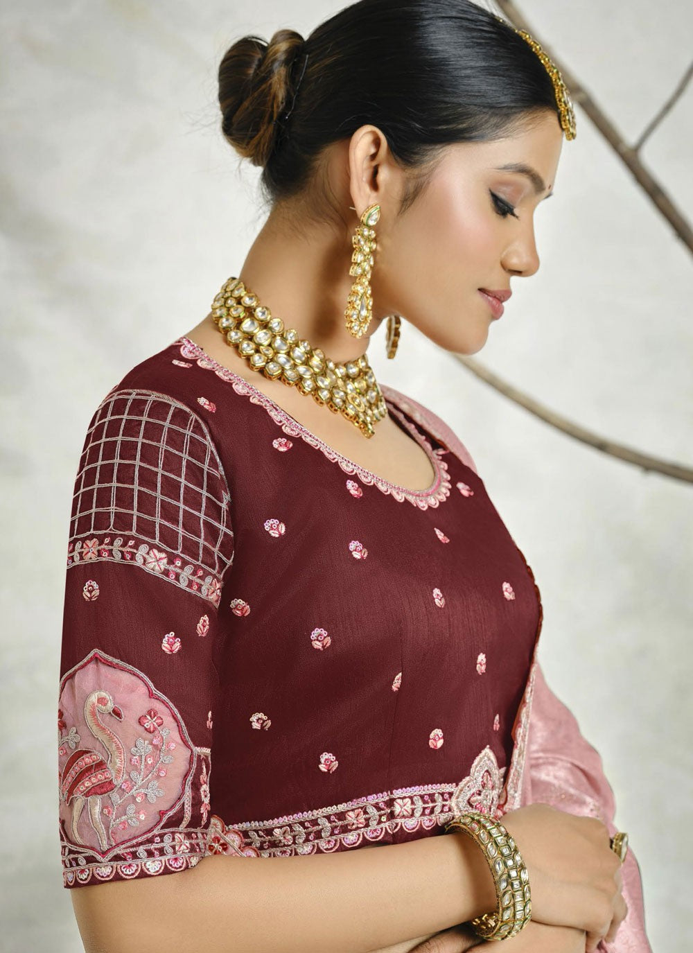 Border Work Silk Pink Trendy Saree S15448