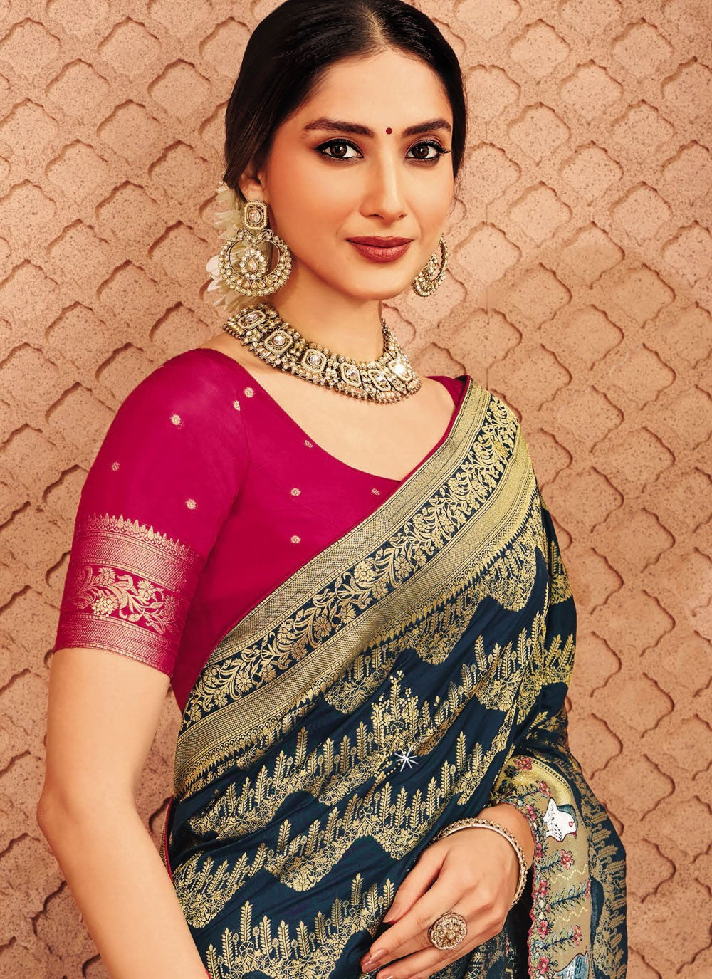 Teal Silk Classic Saree Embroidered, Patch Border S20172
