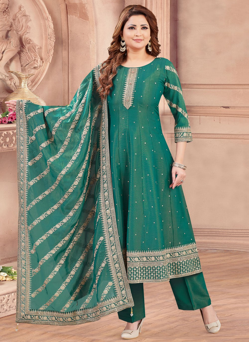 Anarkali Embroidered, Zari Rama T6652