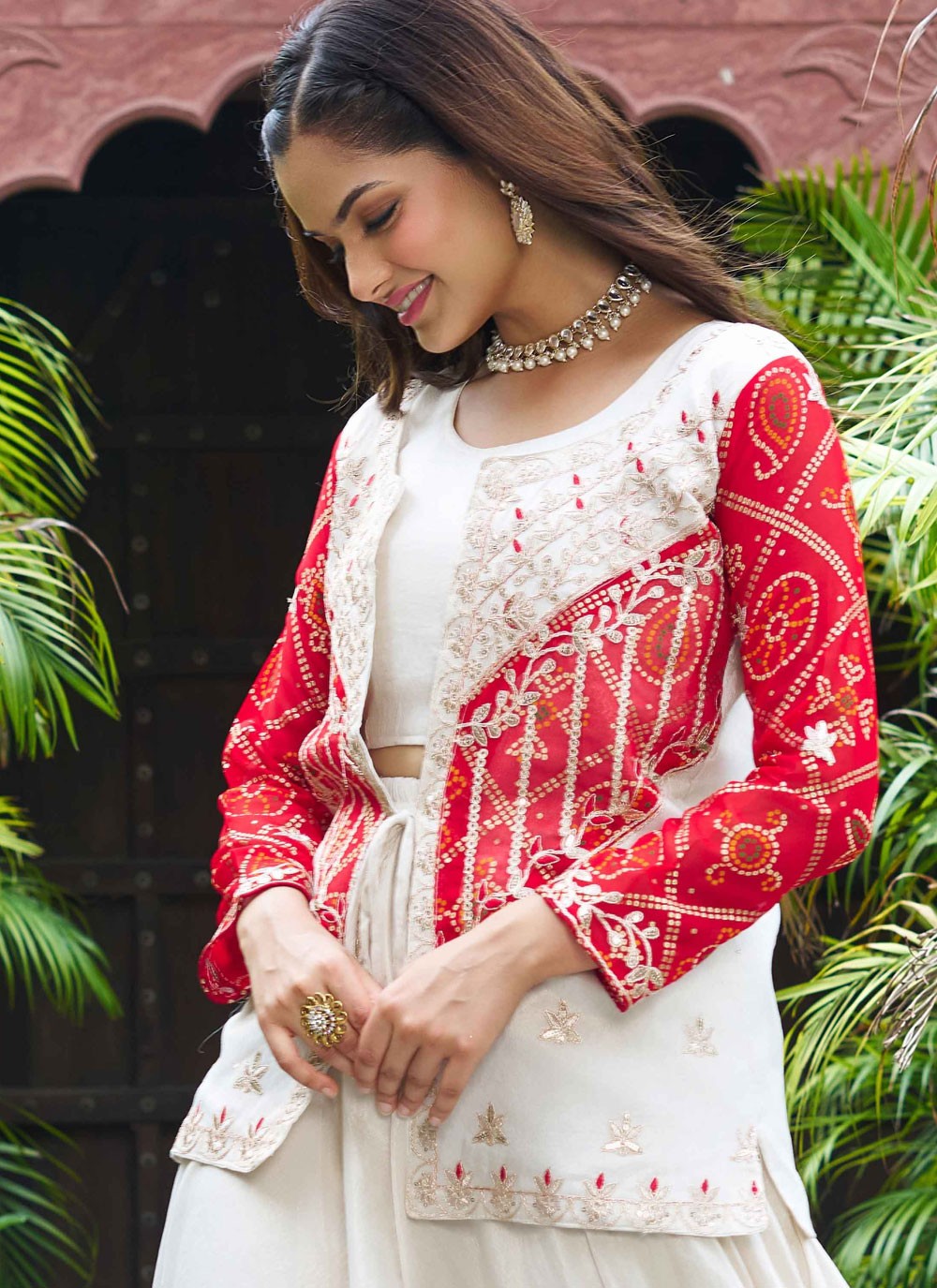 Palazzo Suit Cord, Embroidered, Thread Red T7673