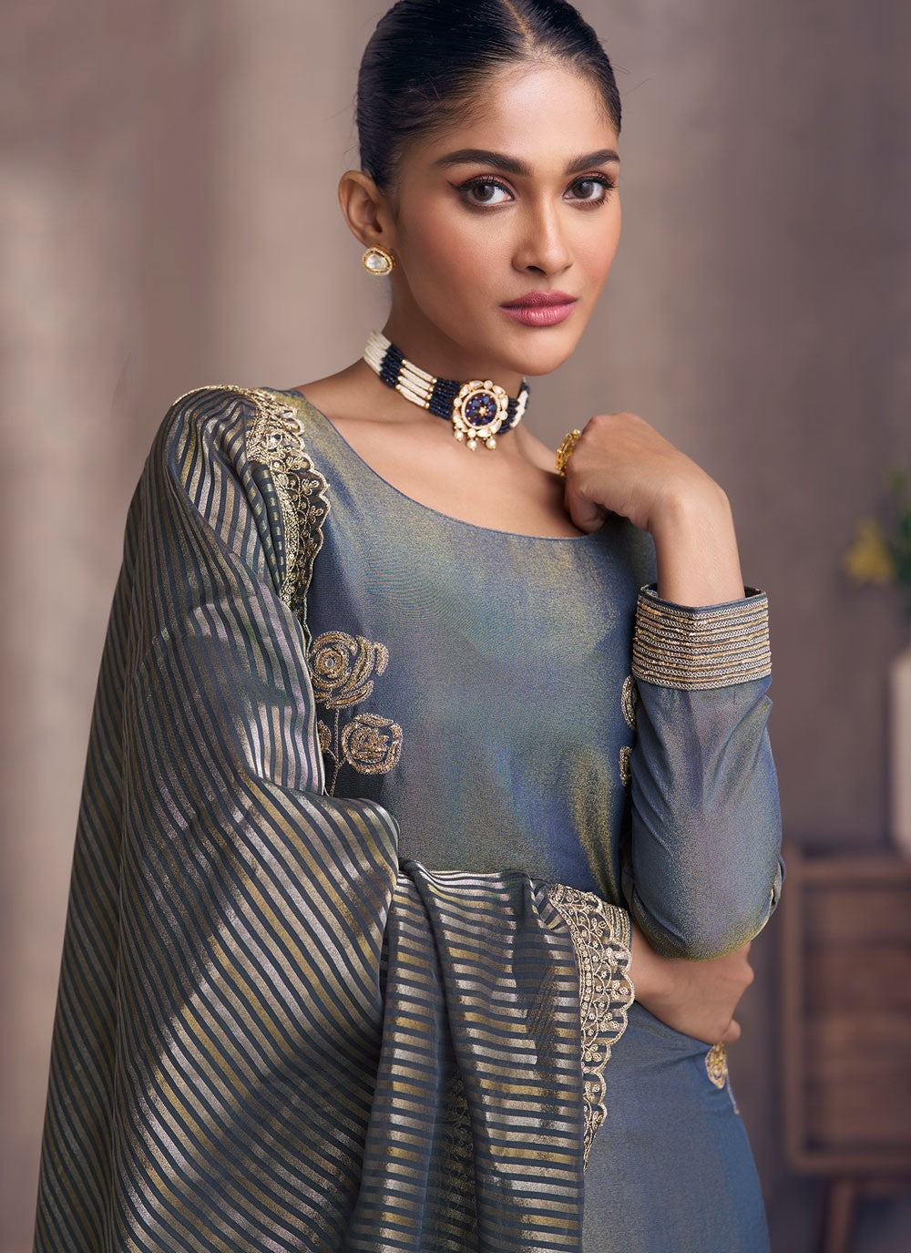 Salwar Suit Embroidered Blue Shimmer T5526