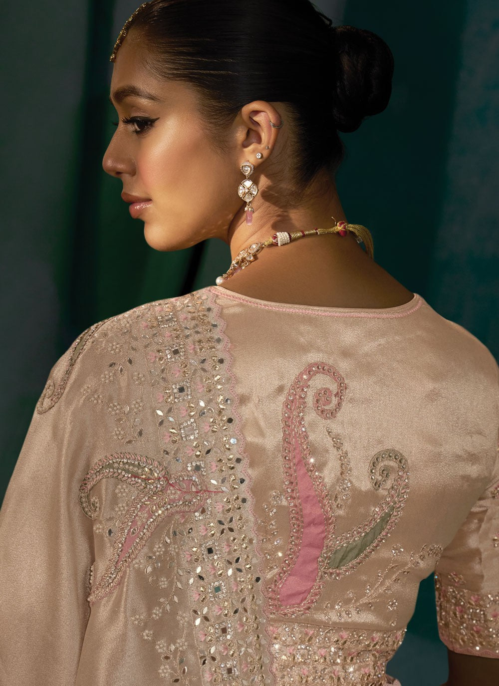 Pink Silk Trendy Saree Embroidered, Mirror, Moti, Thread, Zari S19716