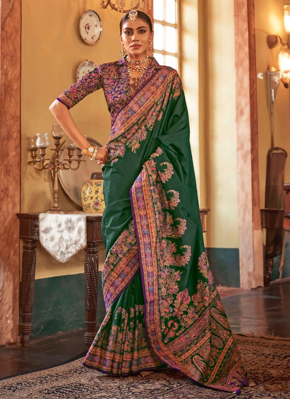 Printed Silk Green Saree S14337