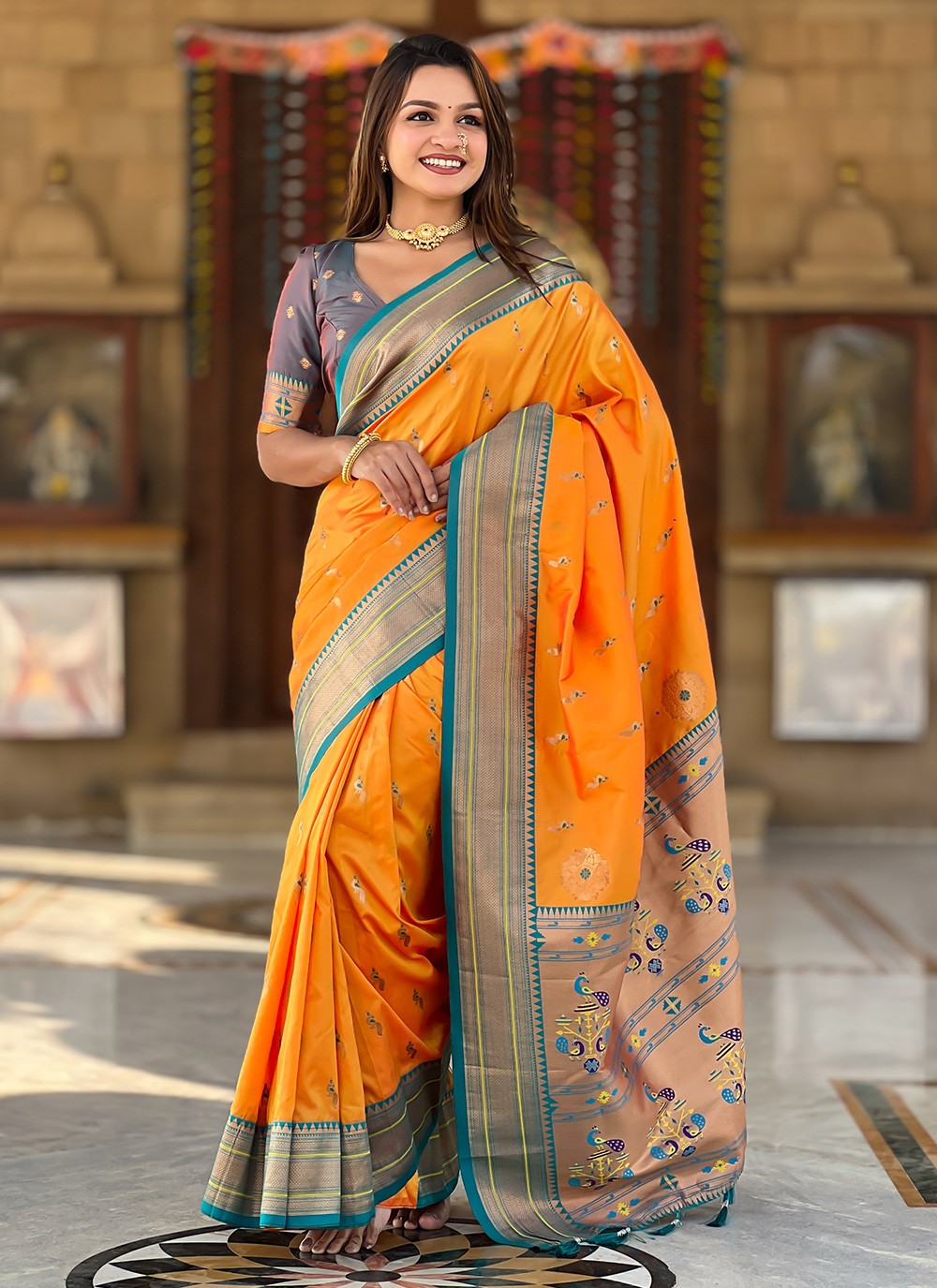Mustard Silk Trendy Saree Jacquard Work S16044