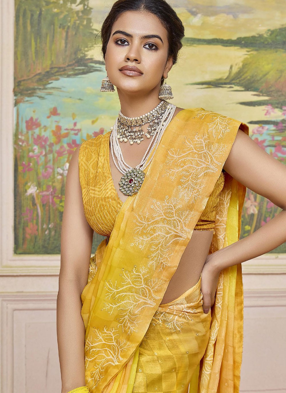 Yellow Silk Trendy Saree Printed S20250
