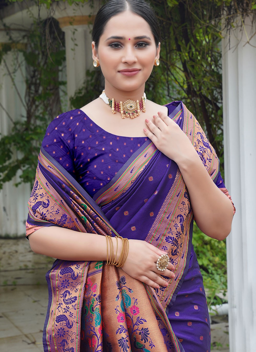 Traditional Weaving Zari Violet Paithni Saree S12642
