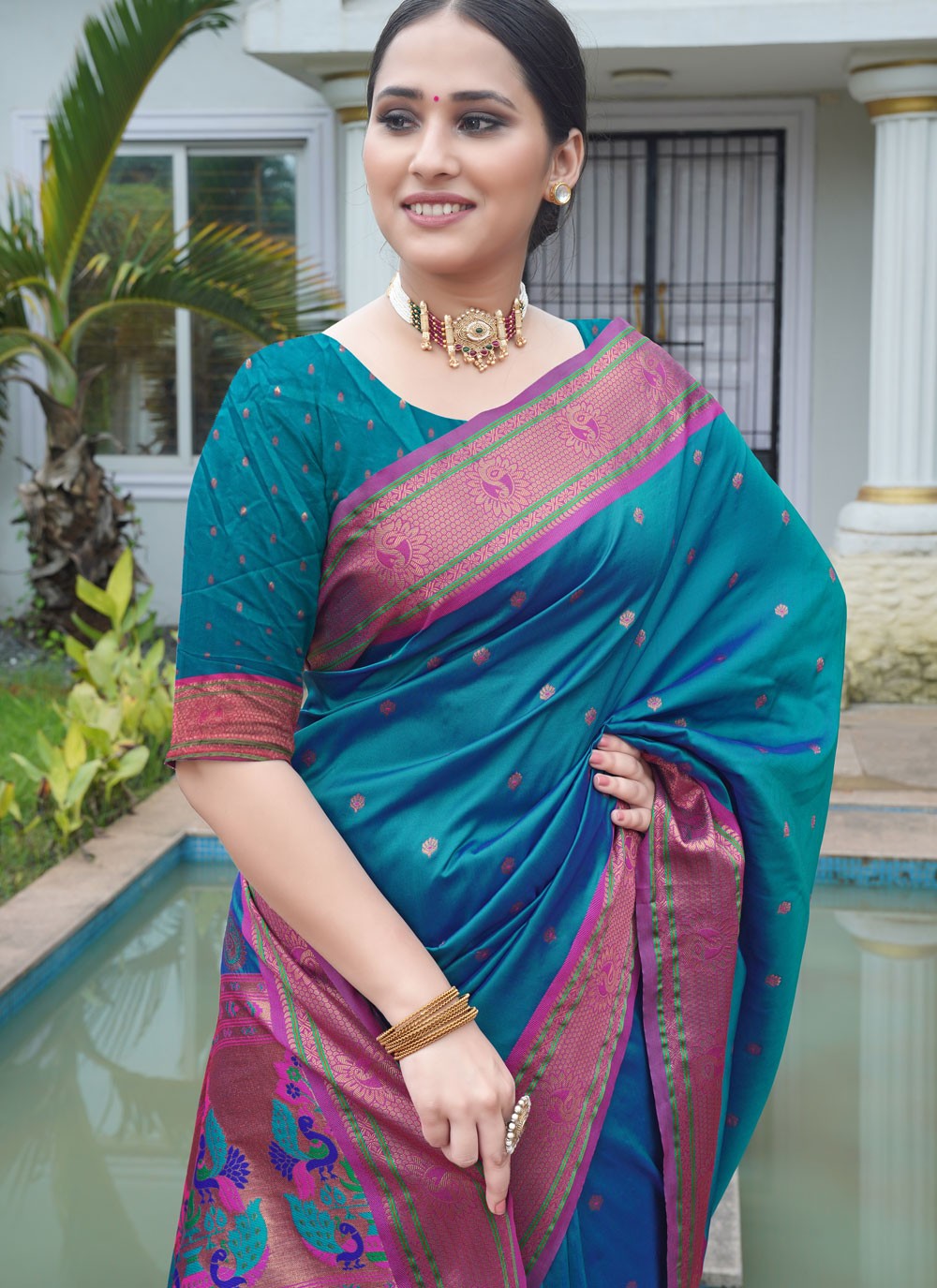 Classic Saree Border Work Blue Silk S12428