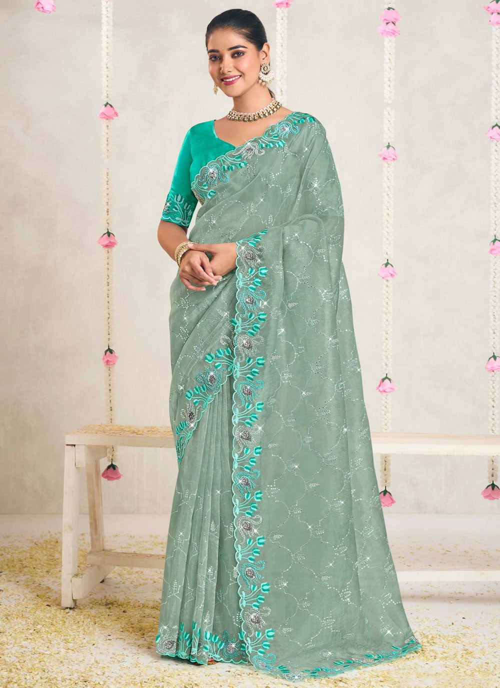 Contemporary Weaving Zari Turquoise Silk S12742