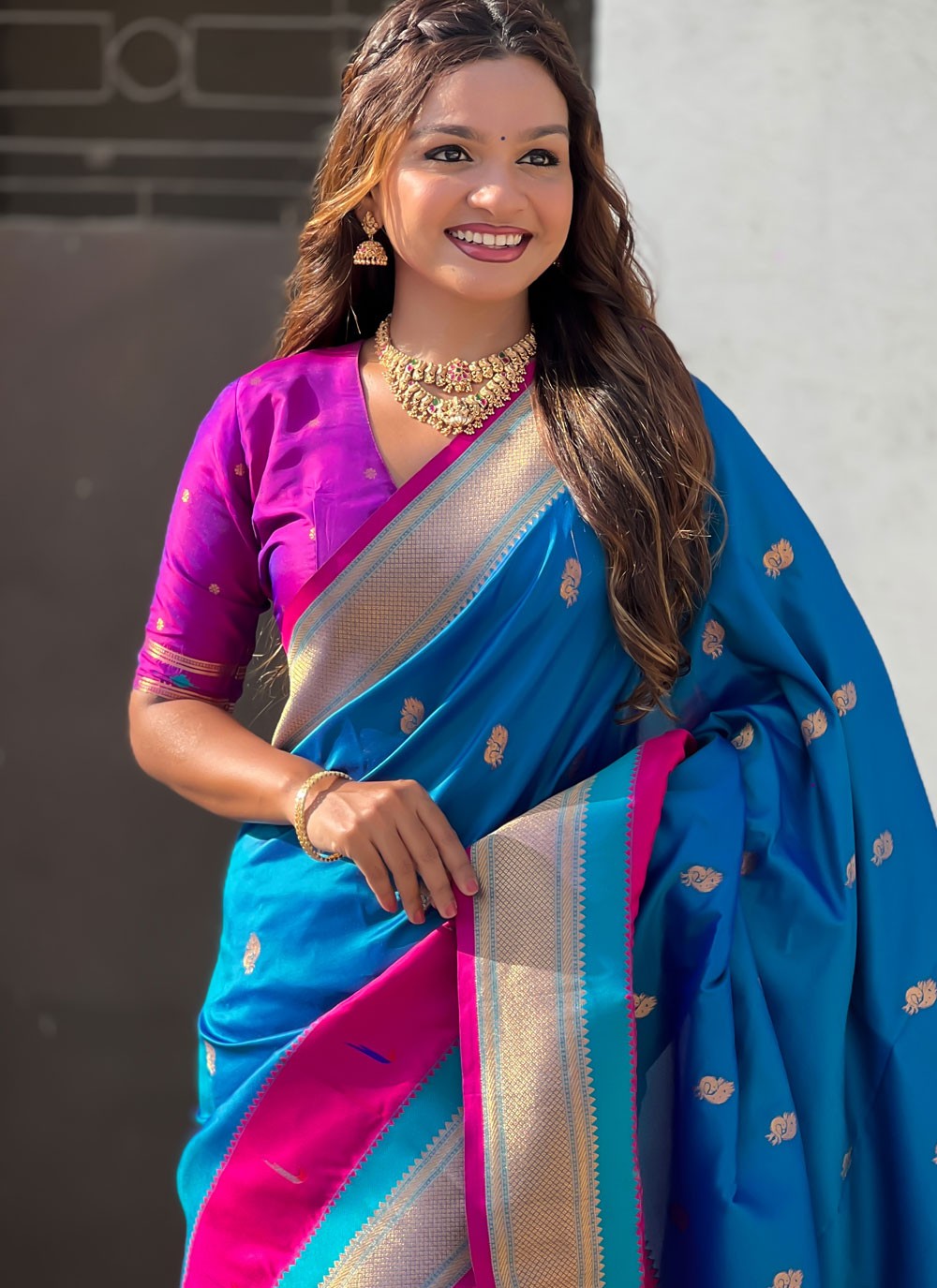 Blue Silk Contemporary Saree Weaving Zari S15780