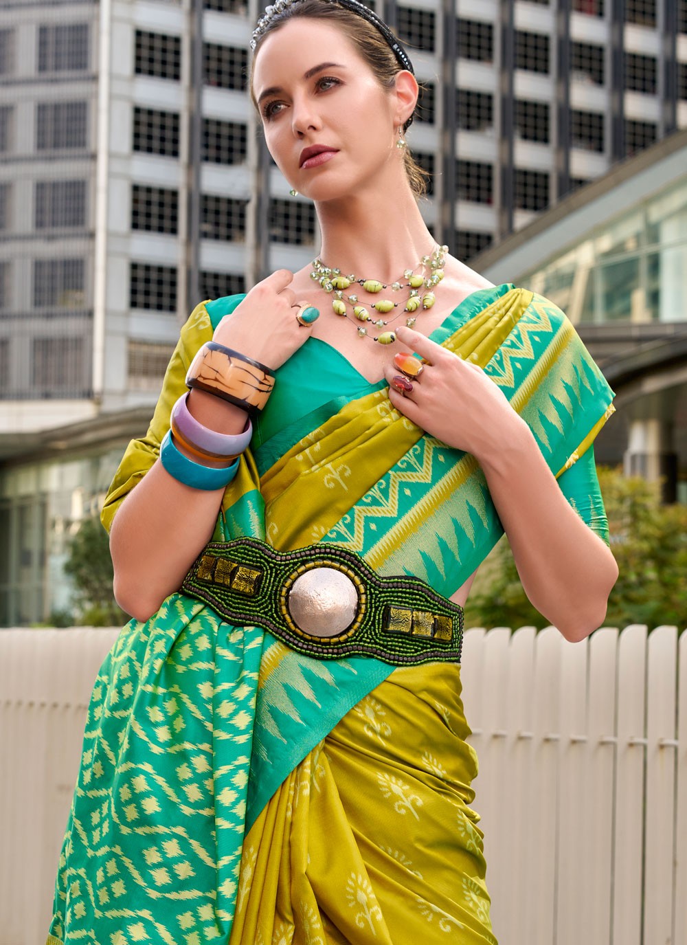 Weaving Zari Silk Multi Colour Contemporary Saree S15228