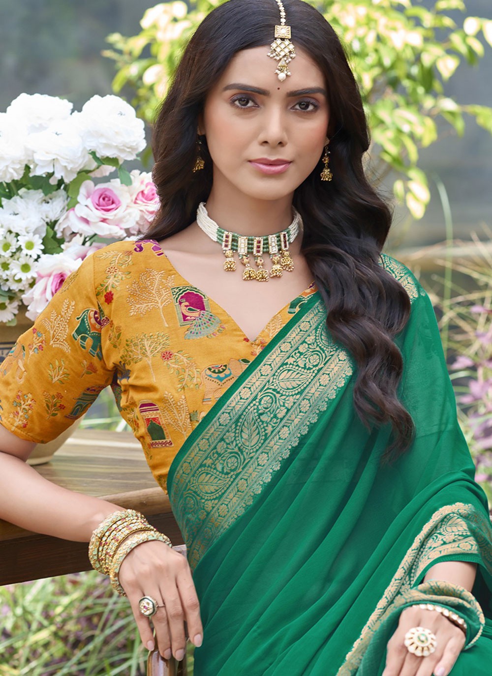 Green Silk Contemporary Saree Weaving Zari S20427