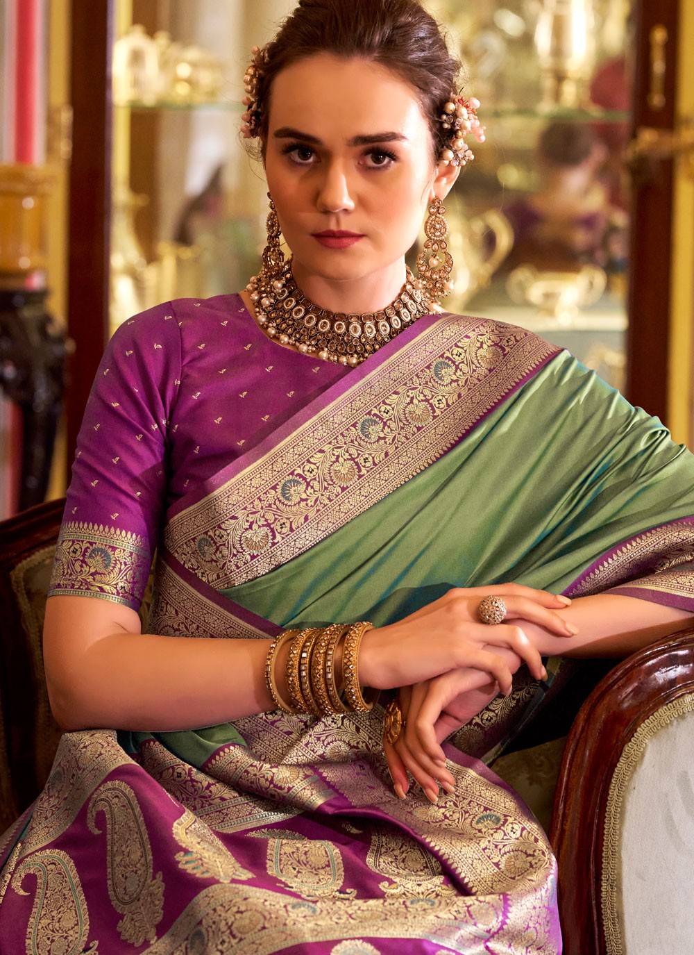 Green Silk Trendy Saree Weaving Zari S19095