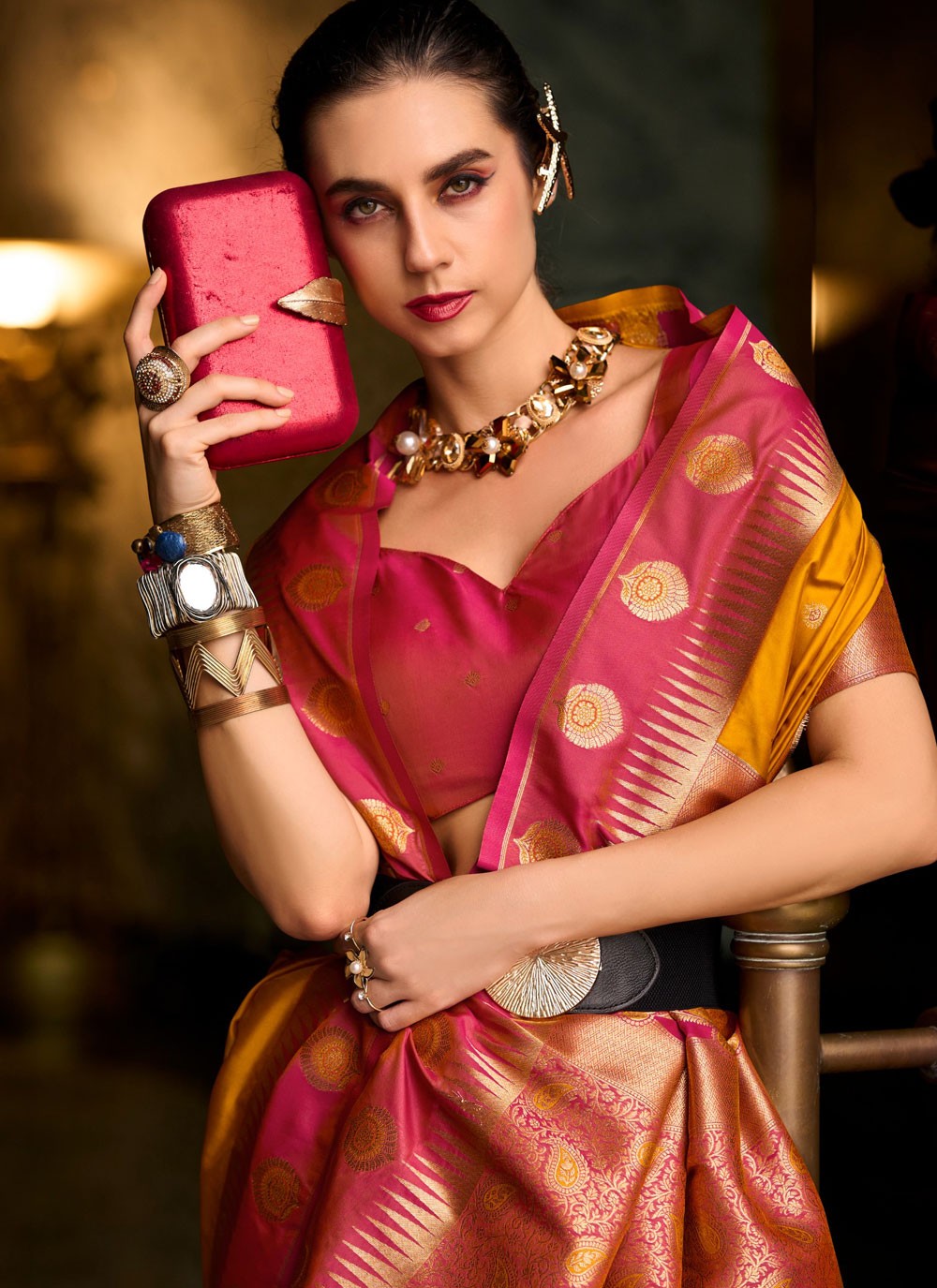 Weaving Zari Silk Multi Colour Designer Saree S14853