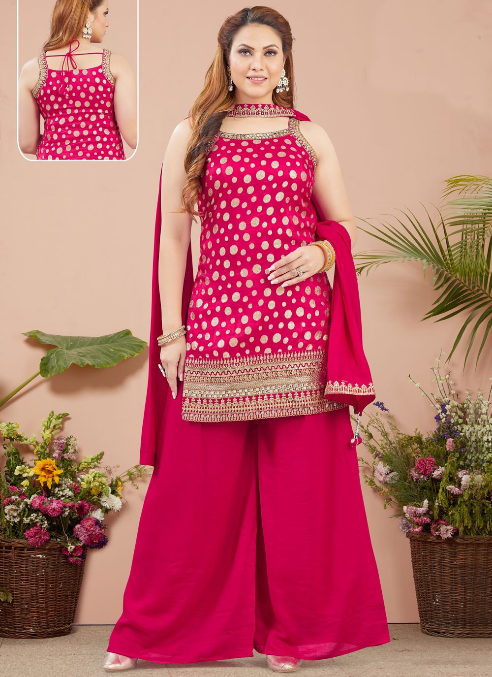 Salwar Suit Weaving Zari Peach Silk T5263