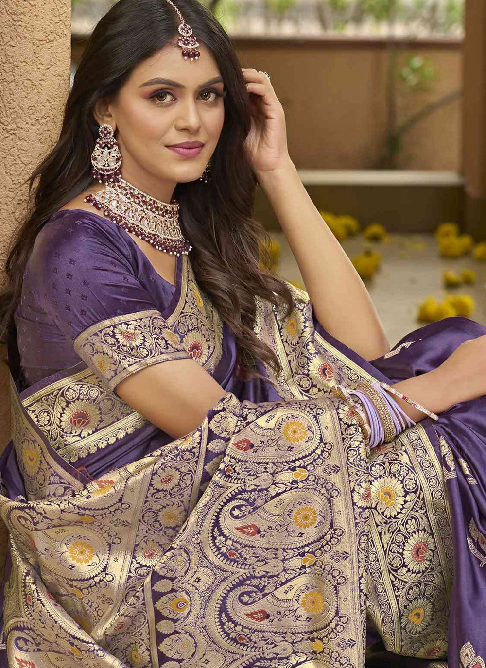Purple Silk Traditional Saree Weaving Zari S20383