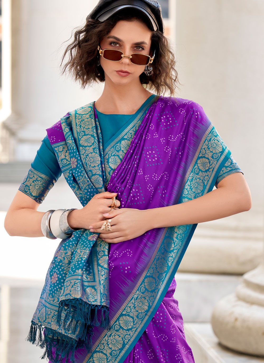 Designer Foliage Prints Violet Silk Saree S13729