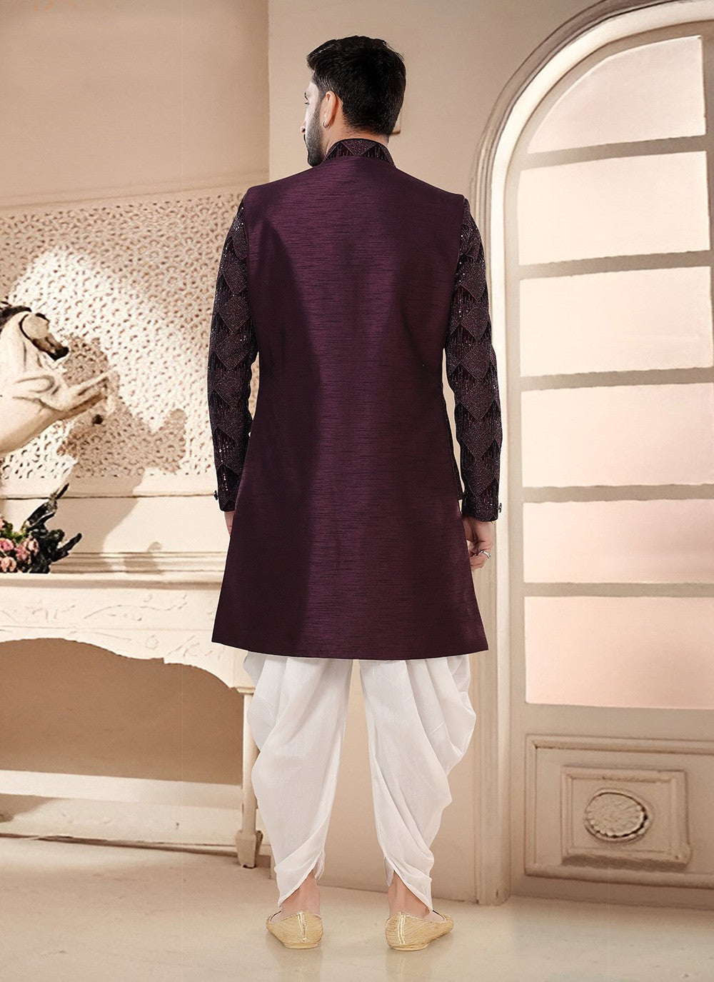 Embroidered Silk White Sherwani - M7580