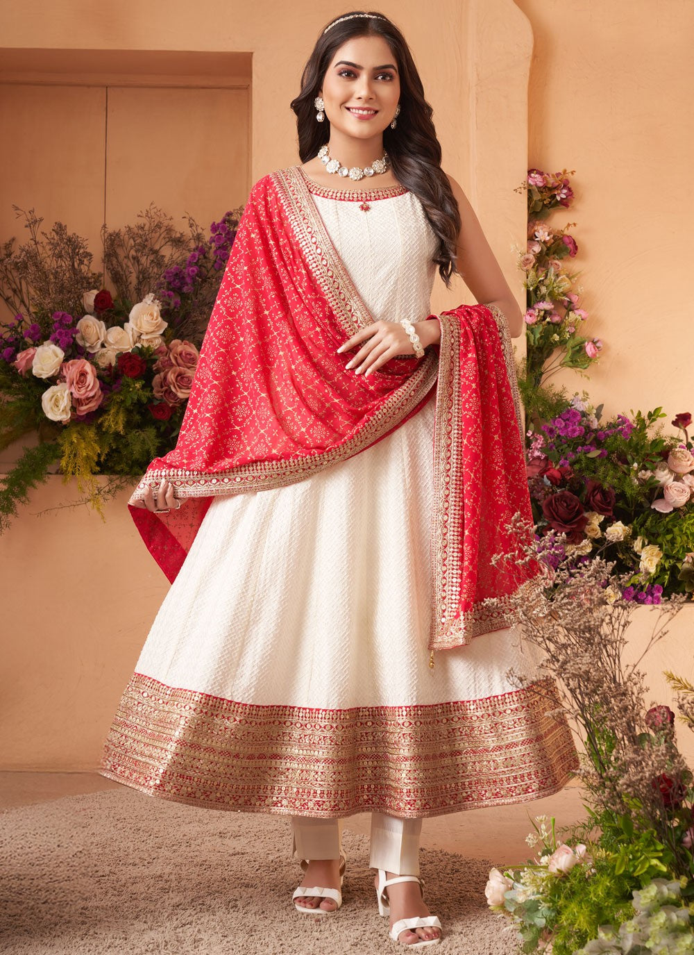Anarkali Jacquard Work, Zari White T7600
