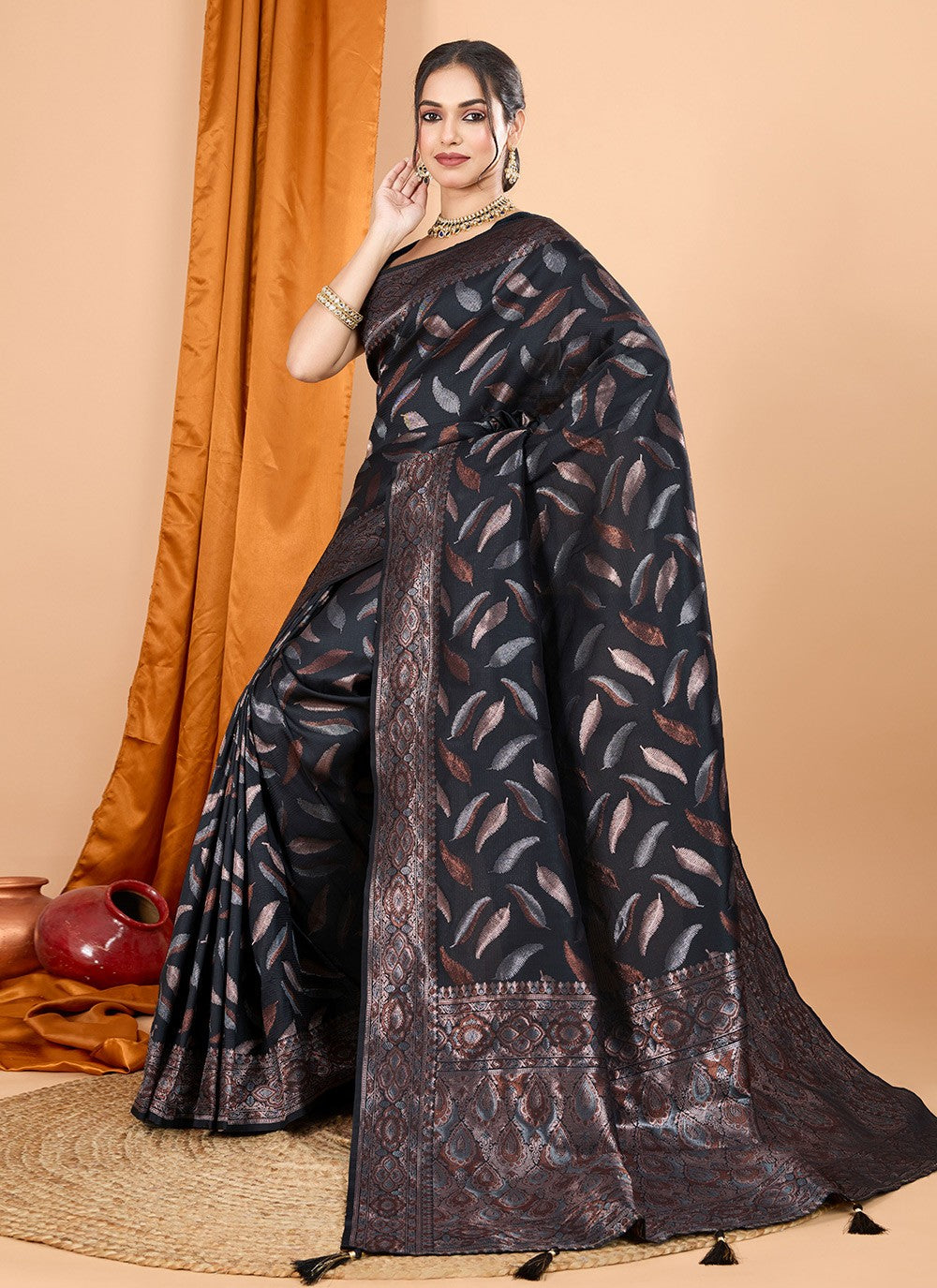 Woven Silk Black Classic Saree S15097