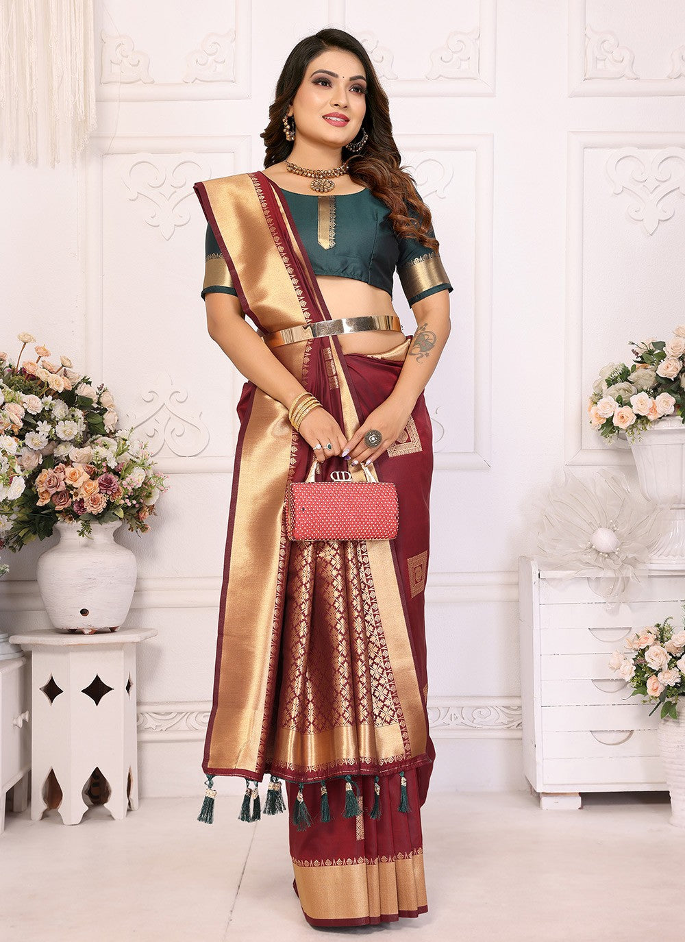 Woven Silk Brown Saree S14744