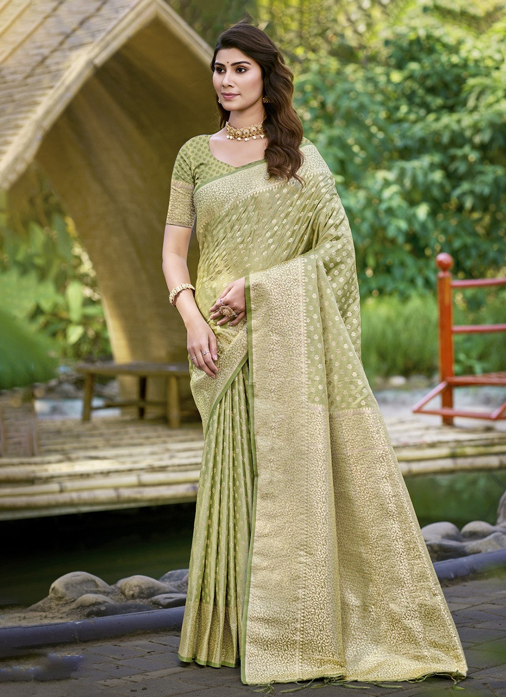 Classic Saree Woven Green Silk S12355