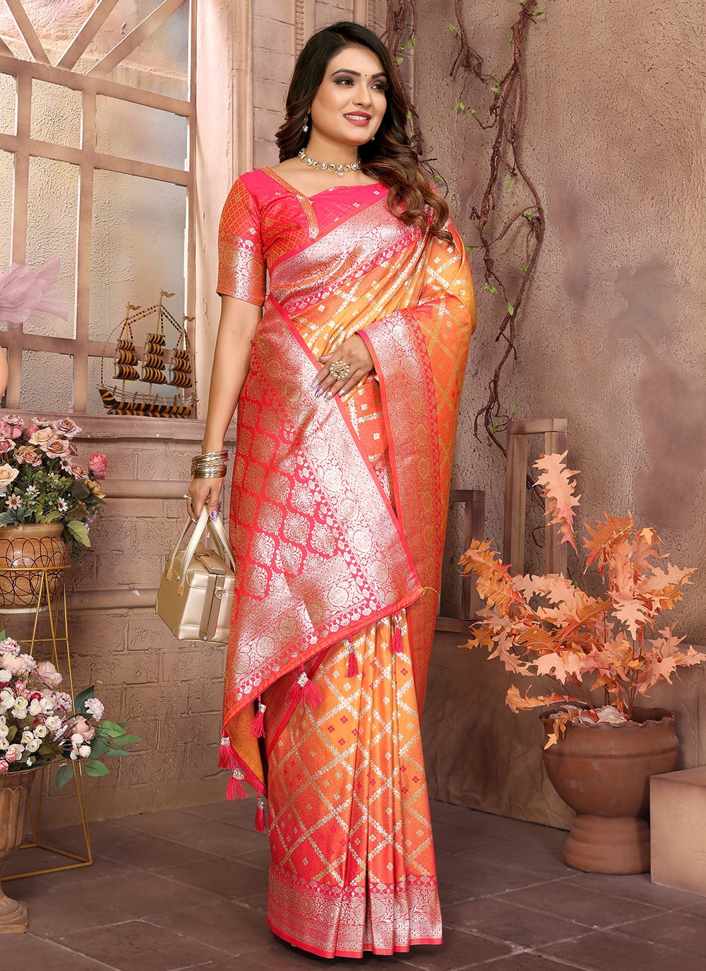 Woven Silk Mustard Saree S14646