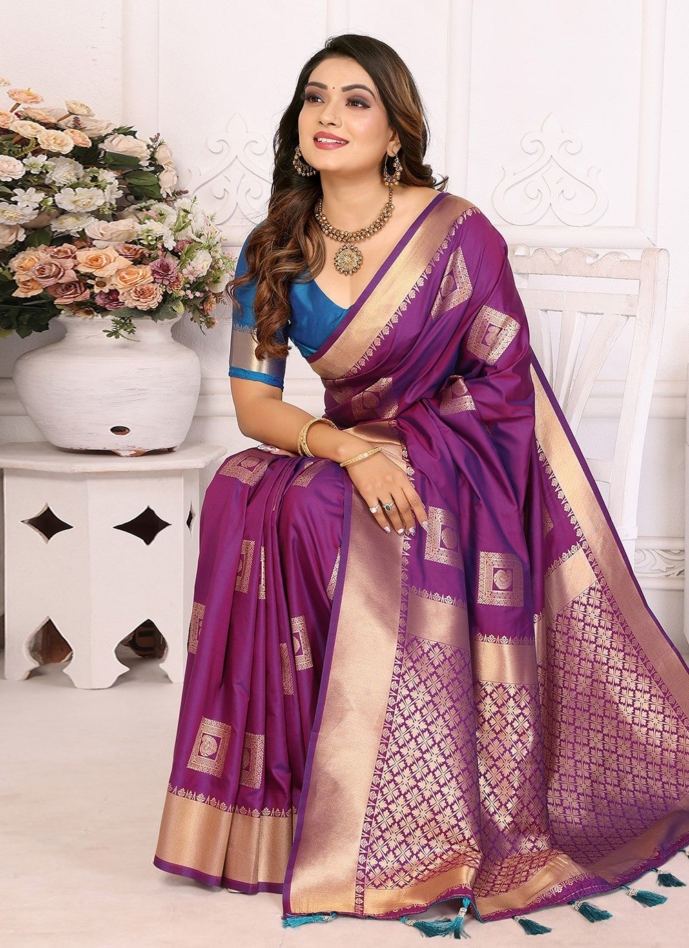 Woven Silk Purple Saree S14745