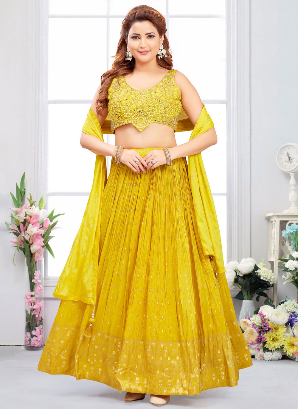 Jacquard Work Silk Yellow Lehenga Choli L3473