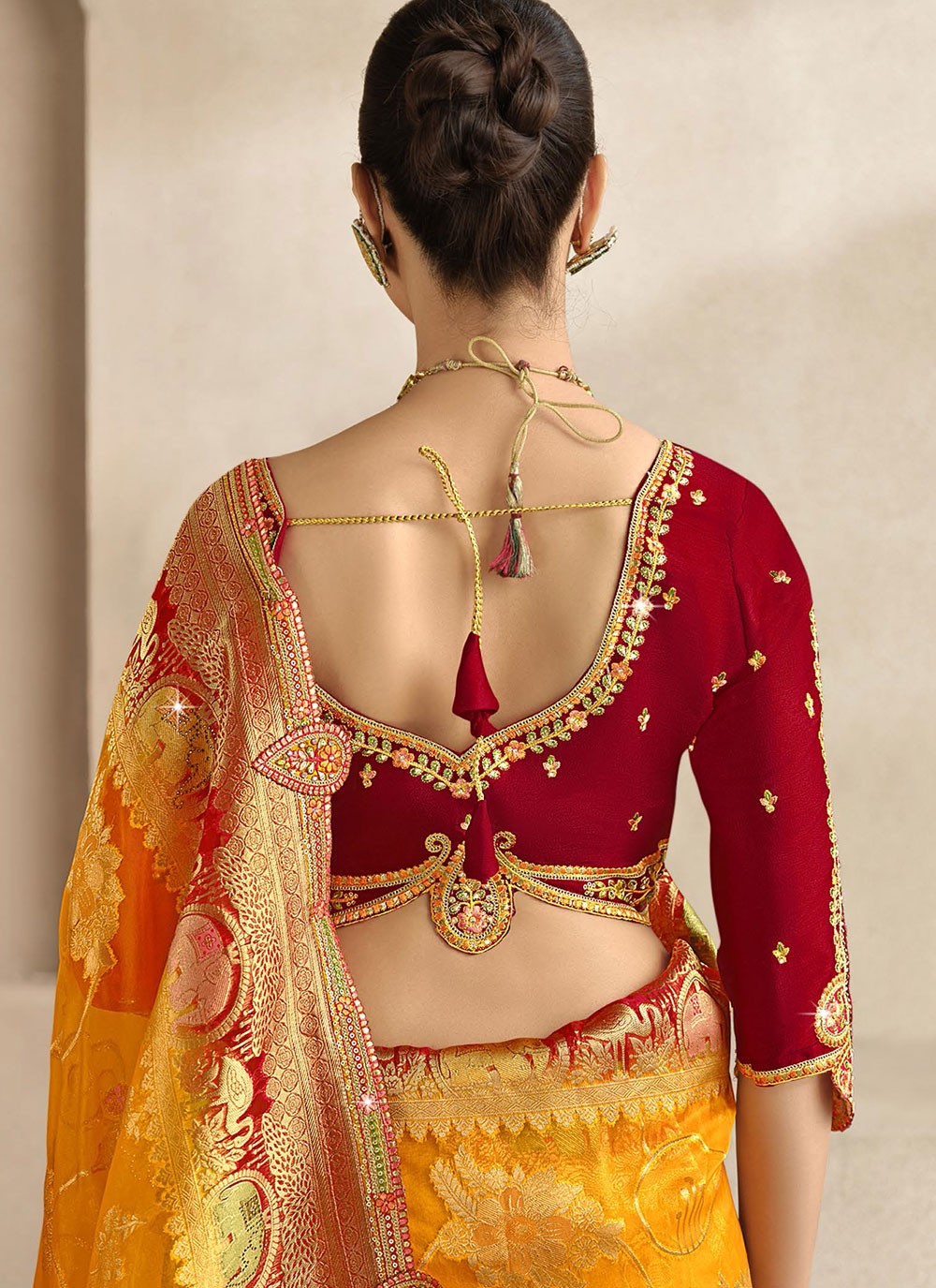 Cut Work Silk Yellow Traditional Saree S15466