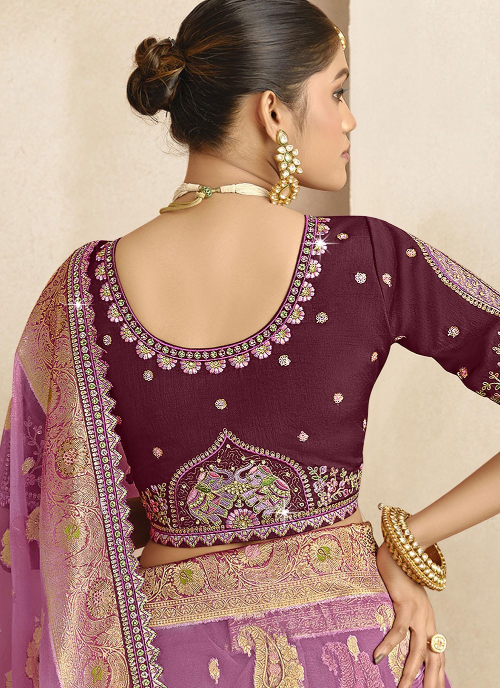 Cut Work Silk Purple Designer Saree S15468