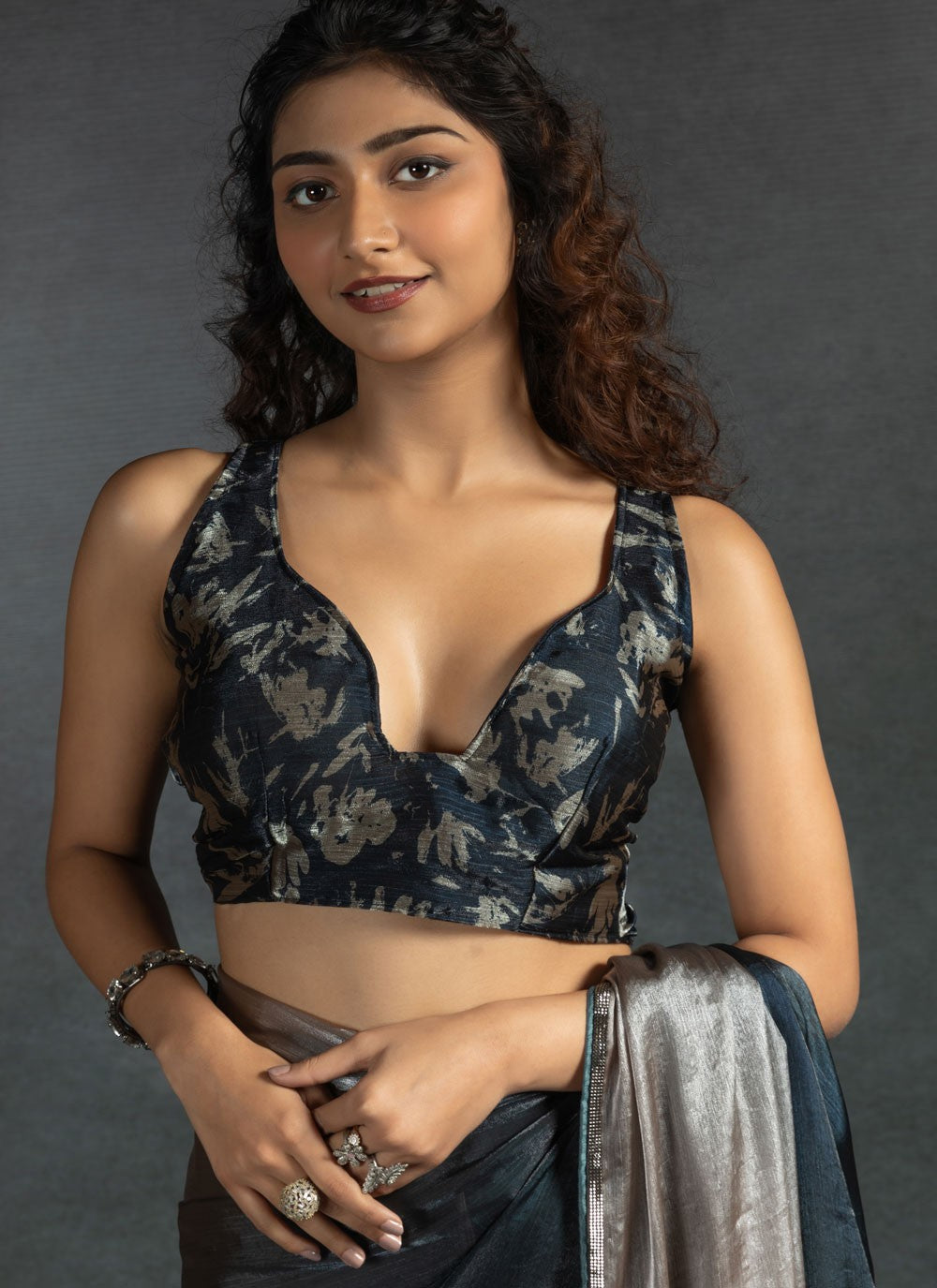 Border Work Satin Silk Silver Trendy Saree S15416