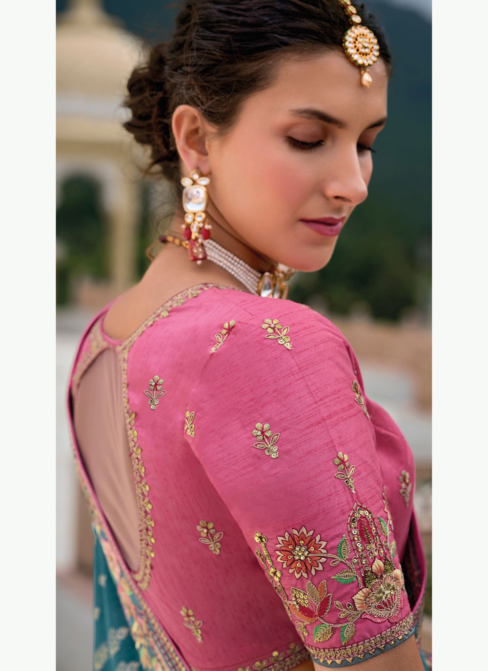 Embroidered Silk Morpeach Saree S14422