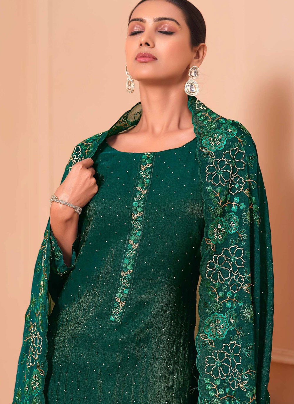 Pant Style Suit Embroidered, Stones Green T6863
