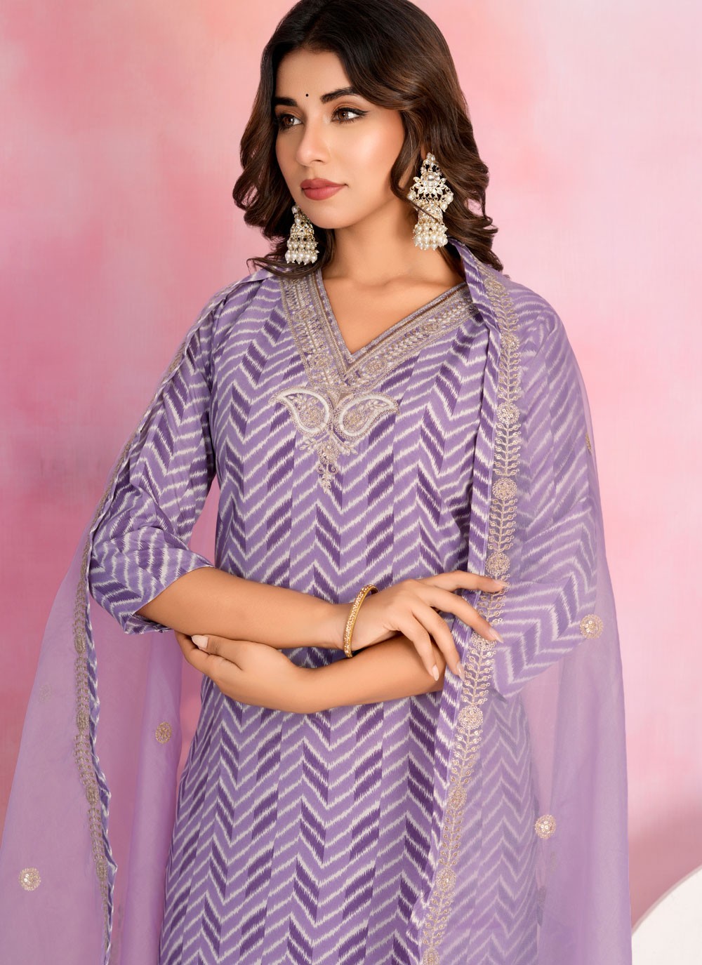 Embroidered Chanderi Lavender Salwar Suit T6157
