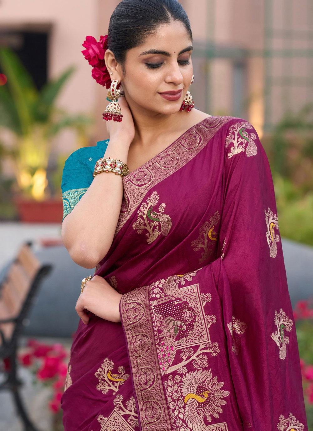 Meenakari Pure Dola Purple Trendy Saree S14927