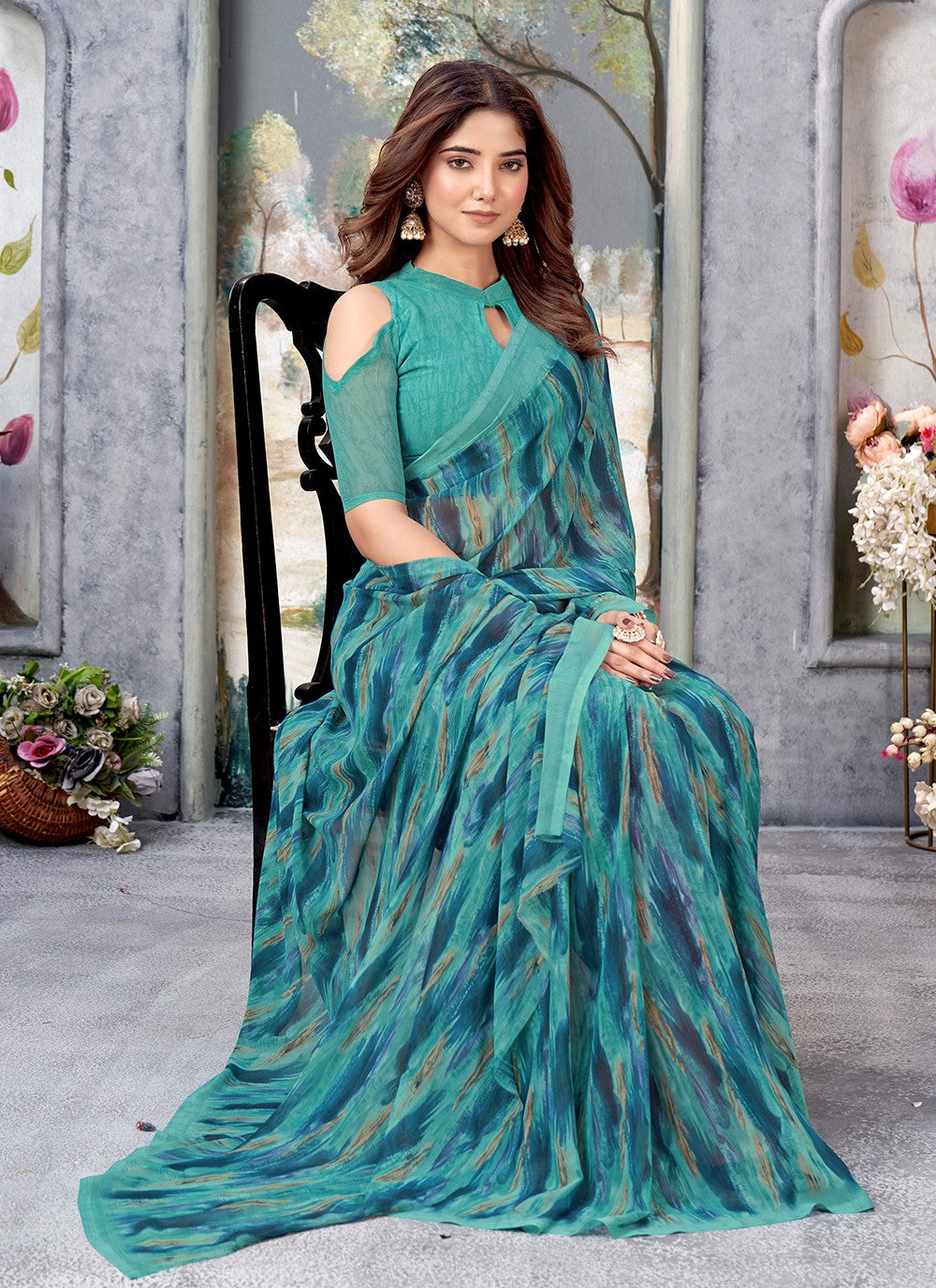 Trendy Printed Georgette Saree - S5130